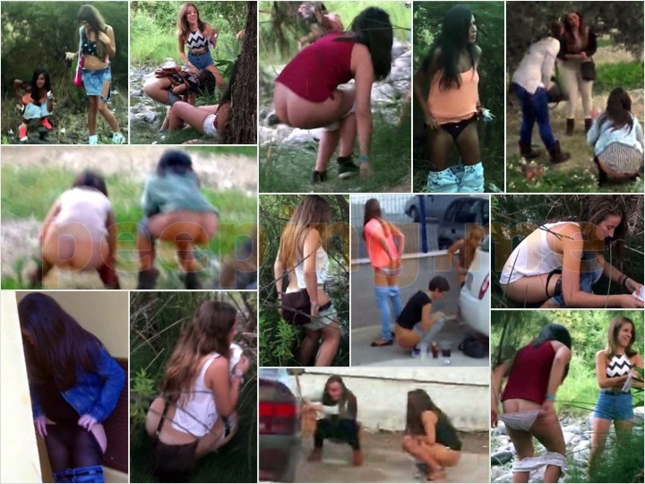 beer party girls pee, Spanish pissing voyeur, girls group pee Spain, Galici...